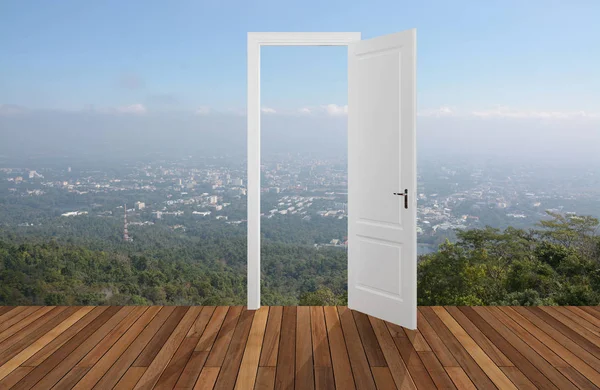 Paysage derrière la porte d'ouverture, 3D — Photo