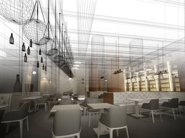 iç Restoran, 3d render tasarım kroki