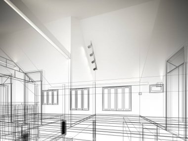 iç mekan, 3d render tasarım kroki