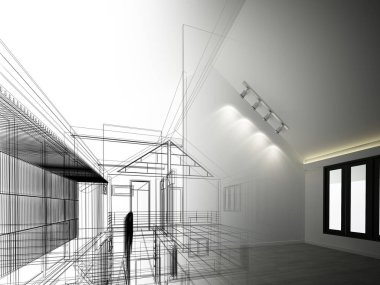iç mekan, 3d render tasarım kroki
