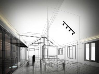 iç mekan, 3d render tasarım kroki
