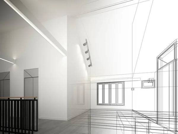 sketch design of interior space ,3d  render