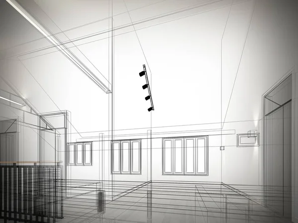 sketch design of interior space ,3d  render