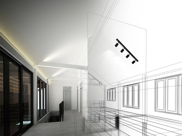 Schets ontwerp van interieur ruimte, 3d render — Stockfoto