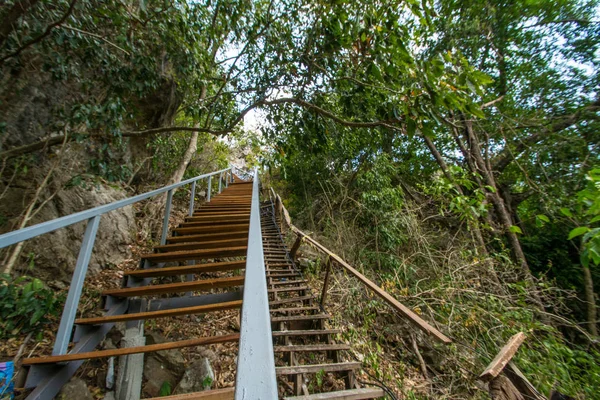 Escalier passerelle dans la forêt Parc national Chaloem Rattanakosin , — Photo