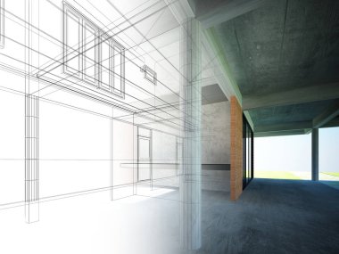 iç mekan, 3d render tasarım kroki