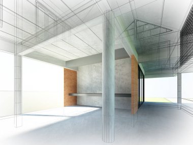 iç mekan, 3d render tasarım kroki