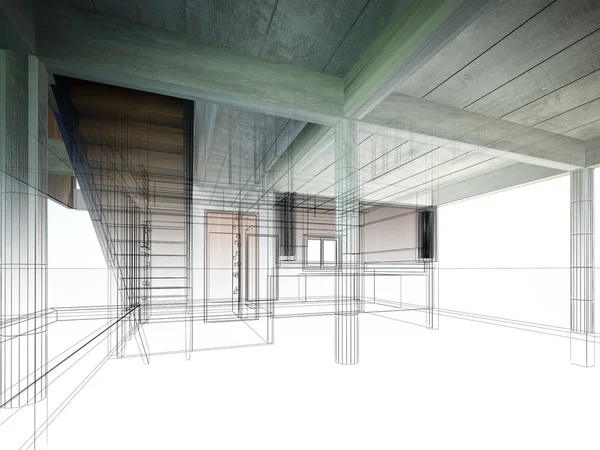 Projeto do esboço do espaço interior, renderização 3d — Fotografia de Stock