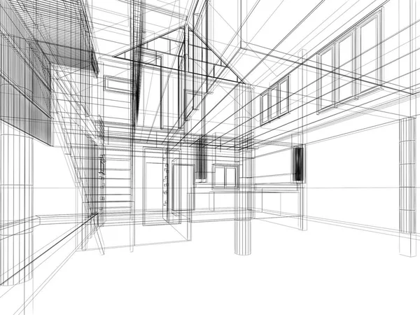 Sketch design of interior space ,3d  render — Stock Photo, Image