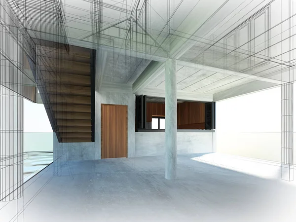 Schets ontwerp van interieur ruimte, 3d render — Stockfoto