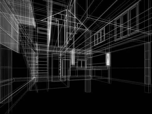 Szkic projektu wnętrza, 3d render — Zdjęcie stockowe