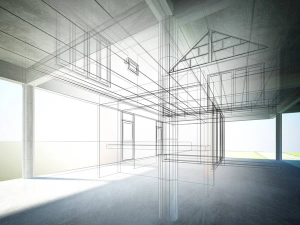 Sketch design of interior space ,3d  render — Stock Photo, Image