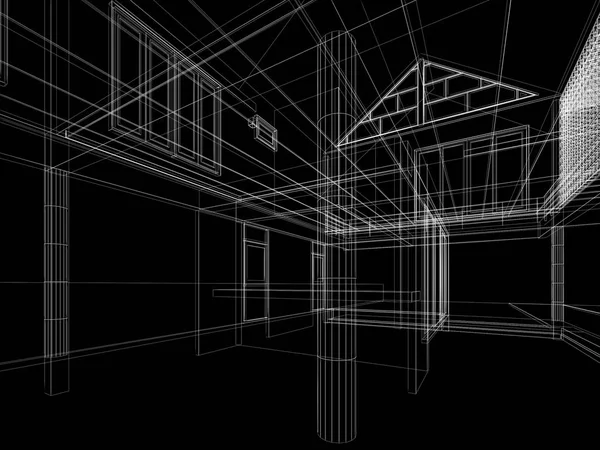 Iç mekan, 3d render tasarım kroki — Stok fotoğraf