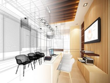 çalışma odası, 3dwire kare render tasarım kroki