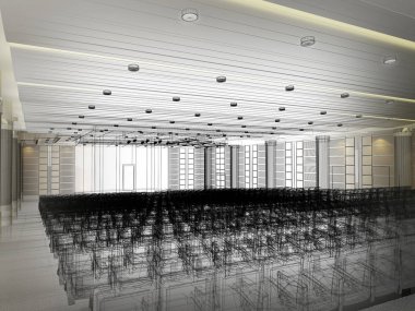 iç Auditorium, 3d render tasarım kroki