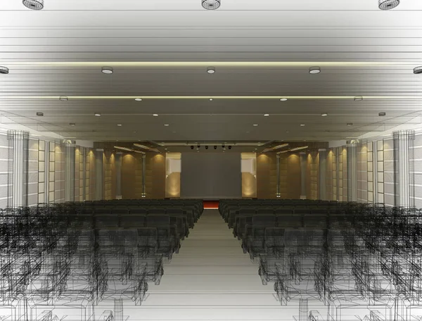 Iç Auditorium, 3d render tasarım kroki — Stok fotoğraf