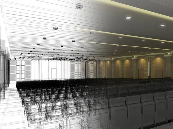 Skizze des Innenraums Auditorium, 3D-Renderer — Stockfoto