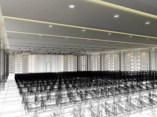 Skiss design av interiör auditorium, 3d render — Stockfoto