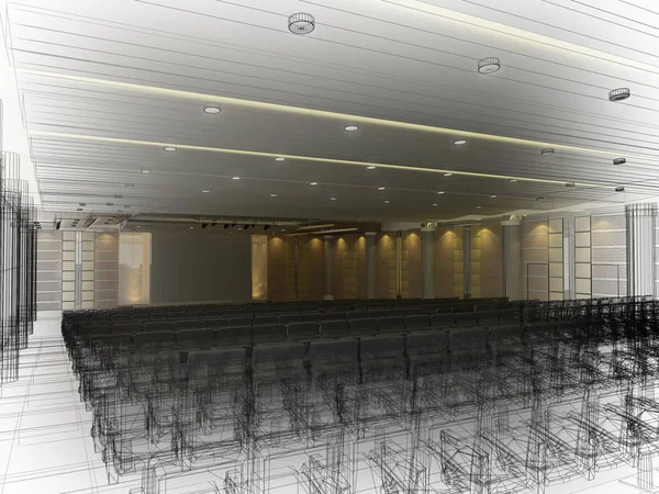 Disegno schizzo di auditorium interno, rendering 3d — Foto Stock
