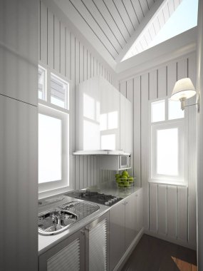 İç mutfağın soyut çizim tasarımı, 3D görüntüleme