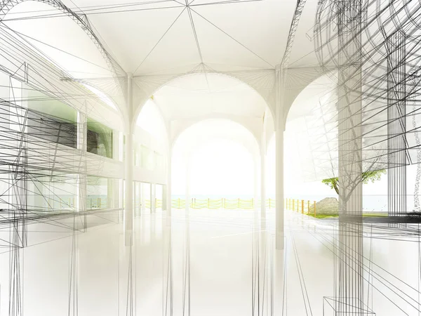 Sketch design of interior hall, 3d rendering — Stock Photo, Image