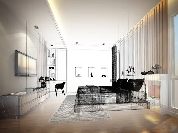 soyut kroki tasarım iç yatak odası, 3d render