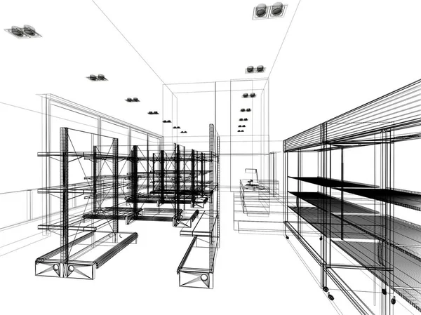 Boceto de diseño de supermercado, 3d renderizado —  Fotos de Stock