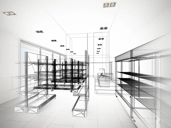 Эскиз дизайна супермаркета, 3D рендеринг — стоковое фото