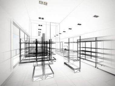 süpermarket, 3d render tasarım kroki