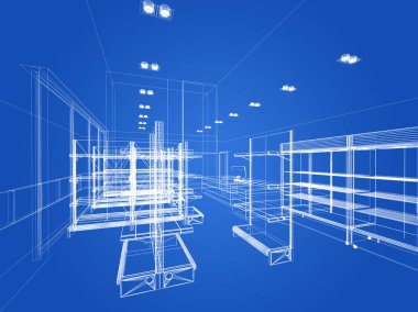 süpermarket, 3d render tasarım kroki