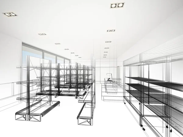 süpermarket, 3d render tasarım kroki