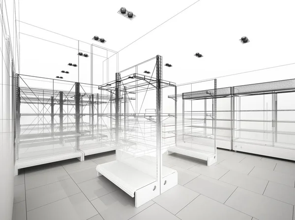 süpermarket, 3d render tasarım kroki