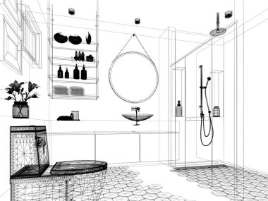 İç banyonun soyut tasarımı, 3D görüntüleme