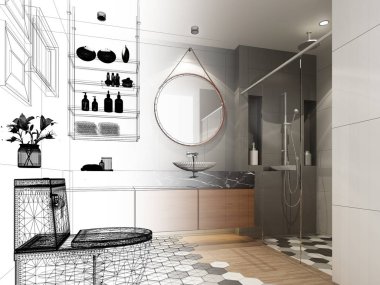 İç banyonun soyut tasarımı, 3D görüntüleme