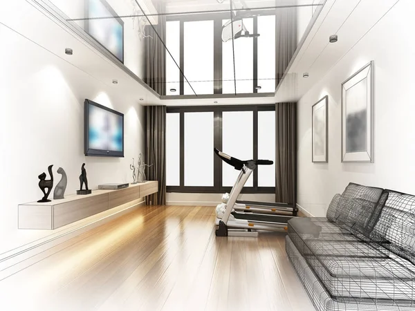 Sketch design of living room ,3d rendering — Stock Photo, Image