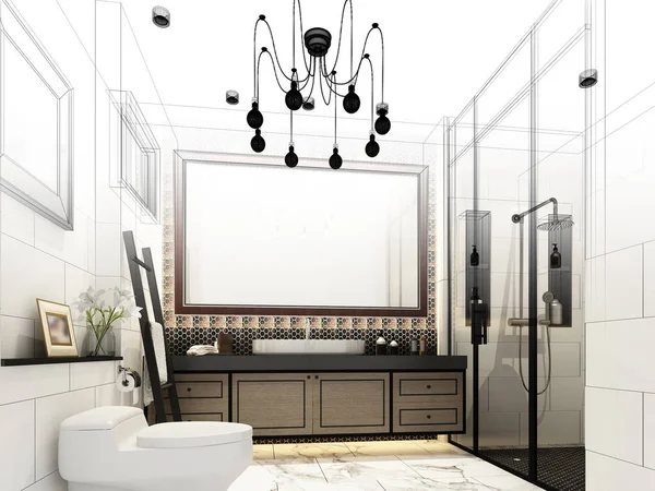 Abstract sketch design of interior bathroom ,3d rendering — Stock Photo, Image