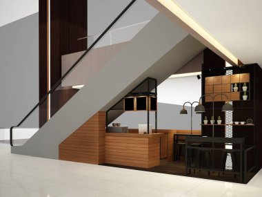 coffee shop, 3d render tasarım kroki 
