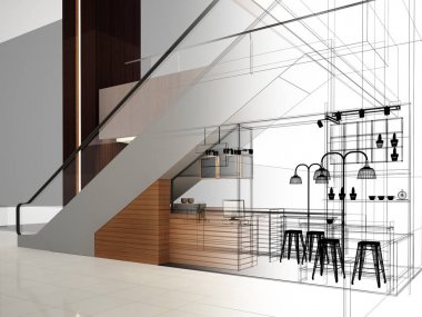 coffee shop, 3d render tasarım kroki 