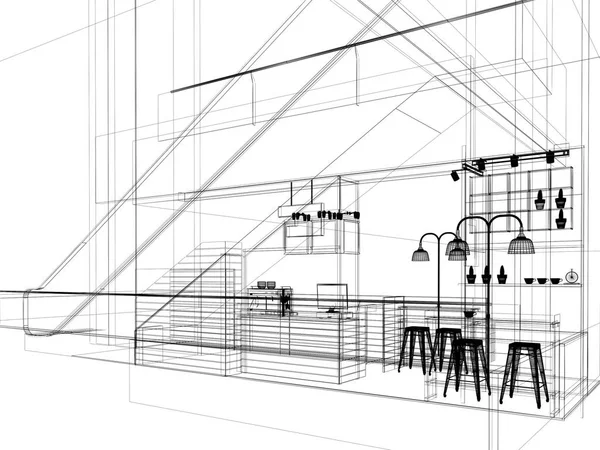 Sketch design of coffee shop ,3d rendering — Stock Photo, Image