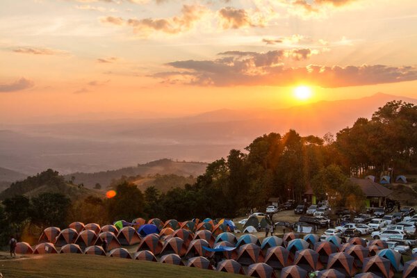 Nan , Thailand-December 14, 2017 :Camping Tents on Doi Samer Dao Mountain