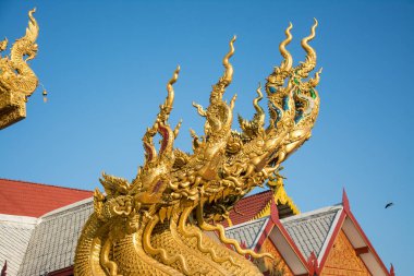 Naga heykeller Wat Sripanton tapınak Nan Eyaleti, Tayland at