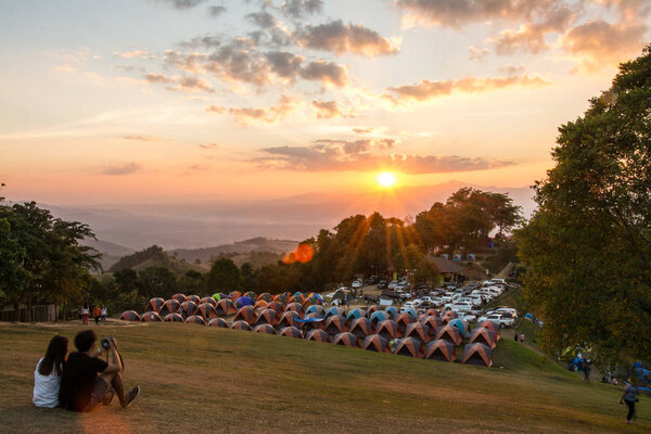 Nan , Thailand-December 14, 2017 :Camping Tents on  Doi Samer Da