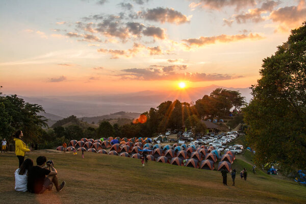 Nan , Thailand-December 14, 2017 :Camping Tents on  Doi Samer Da