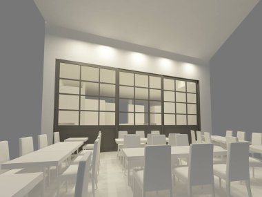 Restaurant, 3d tel çerçeve render tasarım kroki 