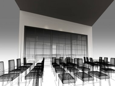 Restaurant, 3d tel çerçeve render tasarım kroki 