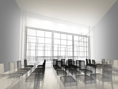 Restaurant, 3d tel çerçeve render tasarım kroki 