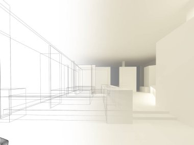 Restaurant, 3d tel çerçeve render tasarım kroki 