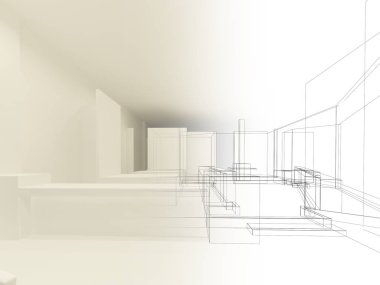 Restaurant, 3d tel çerçeve render tasarım kroki 