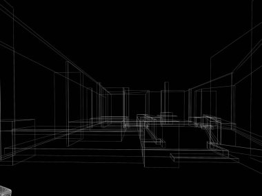 Restaurant, 3d tel çerçeve render tasarım kroki 