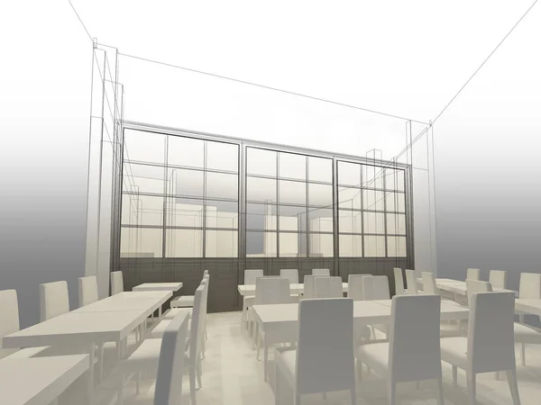 Restaurant, 3d tel çerçeve render tasarım kroki — Stok fotoğraf